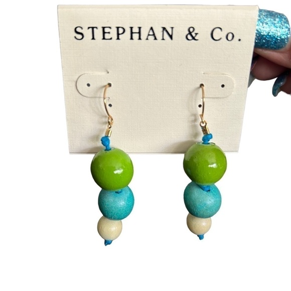 Stephan & Co. Wooden Three Bead Drop Earrings in This Seasons Trending Colors - Picture 6 of 7
